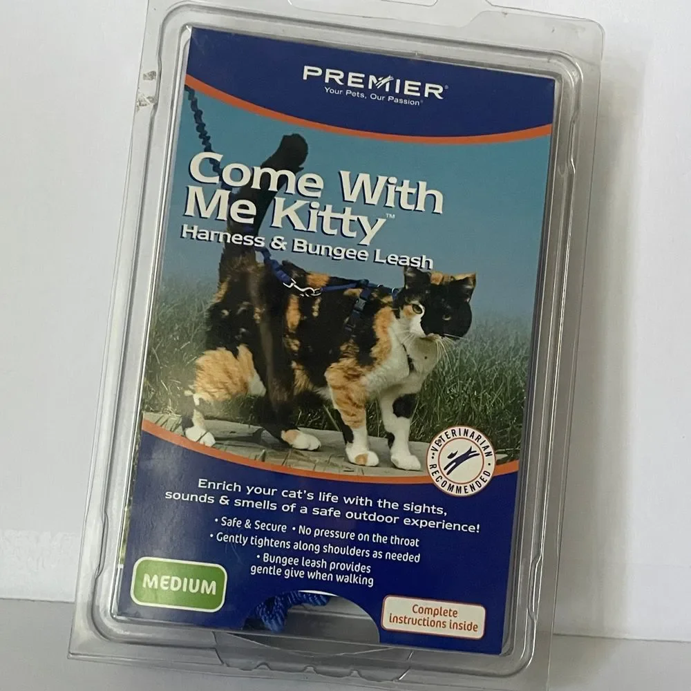 Premier Come With Me Kitty‎ Cat Harness & Bungee Leash Medium Blue Outdoor Walk